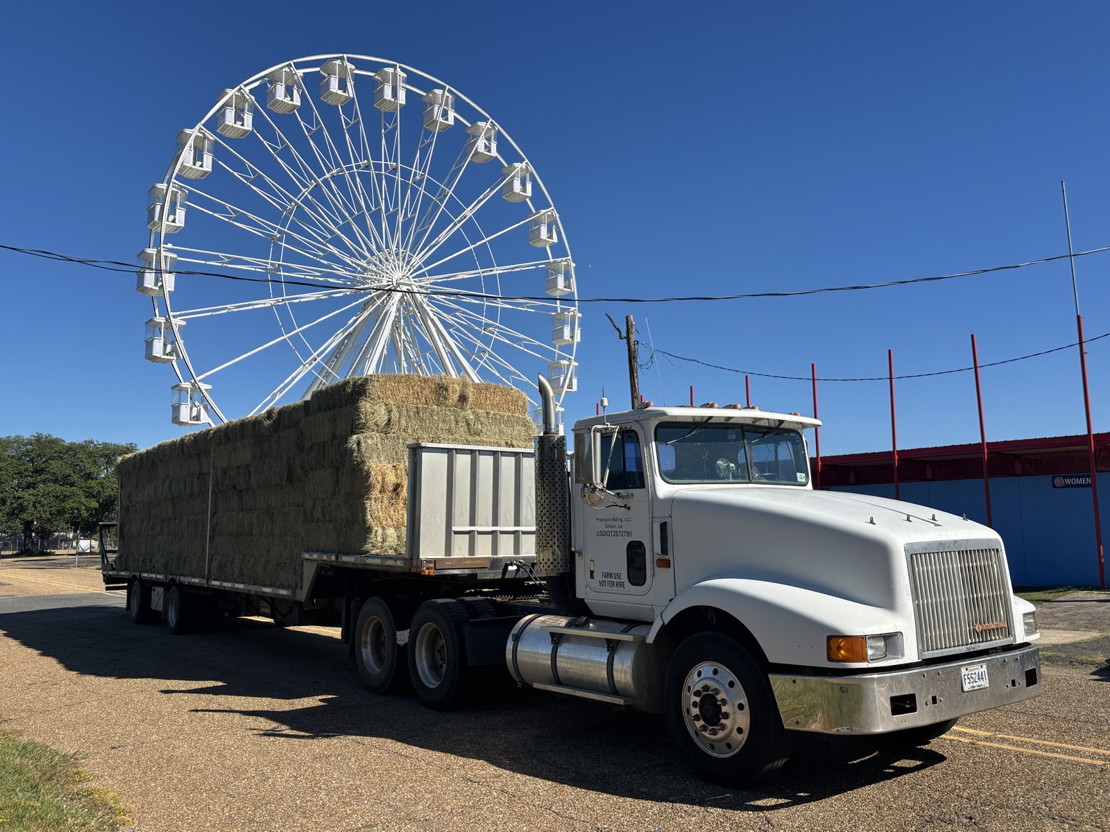 Truck loaded with hay bales