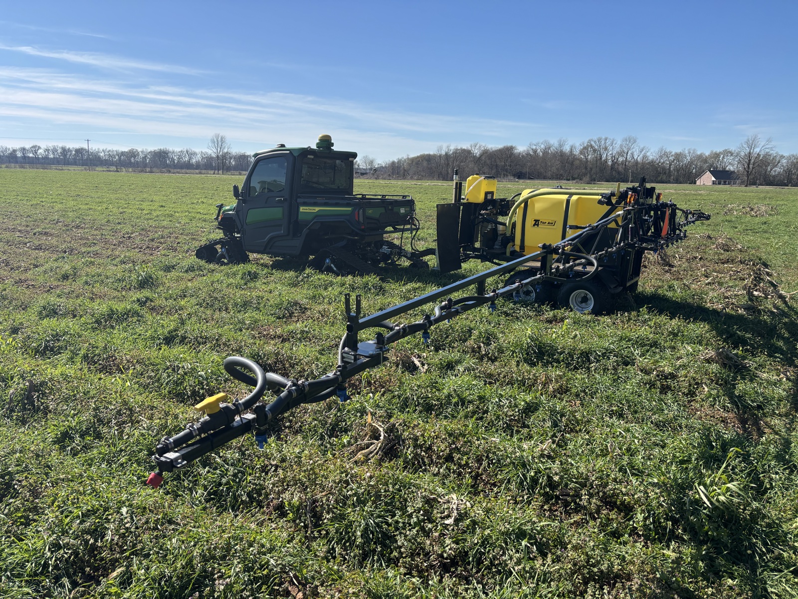 Spray equipment staged in a field